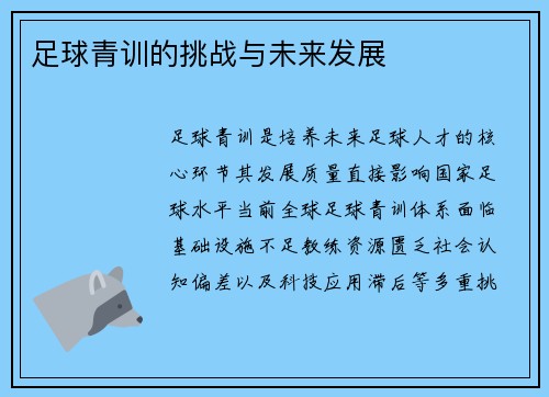 足球青训的挑战与未来发展