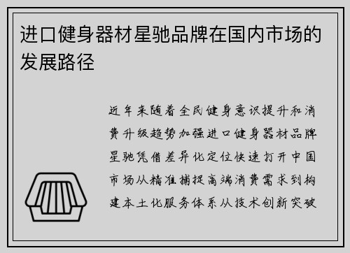 进口健身器材星驰品牌在国内市场的发展路径